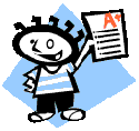 An animated picture of a student raising up a paper that has an A+ written on it